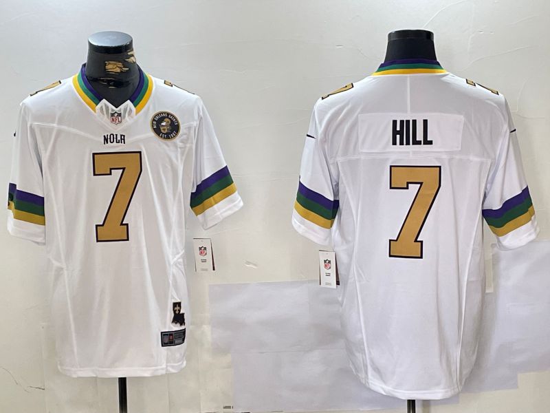 Men New Orleans Saints #7 Hill White Three generations 2024 Nike Vapor Limited NFL Jersey style 3